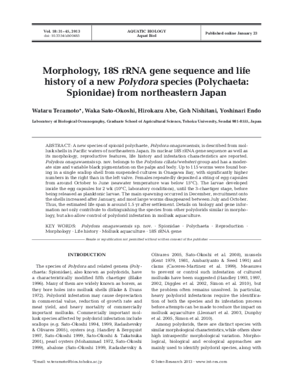 (PDF) Morphology, 18S rRNA gene sequence and life history of a new ...