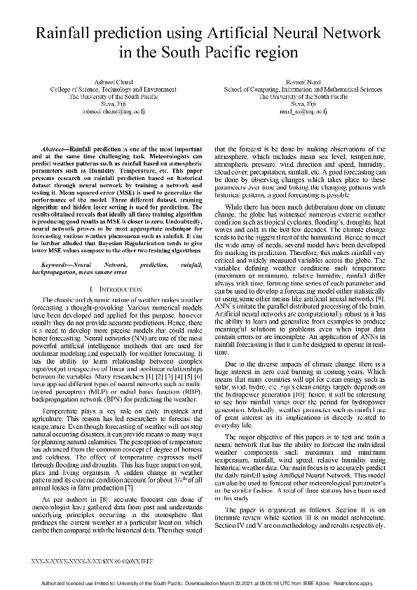 (PDF) Rainfall prediction using Artificial Neural Network in the South ...