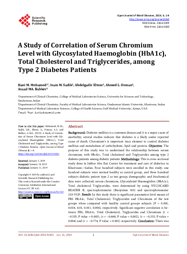 (PDF) A Study of Correlation of Serum Chromium Level with Glycosylated ...