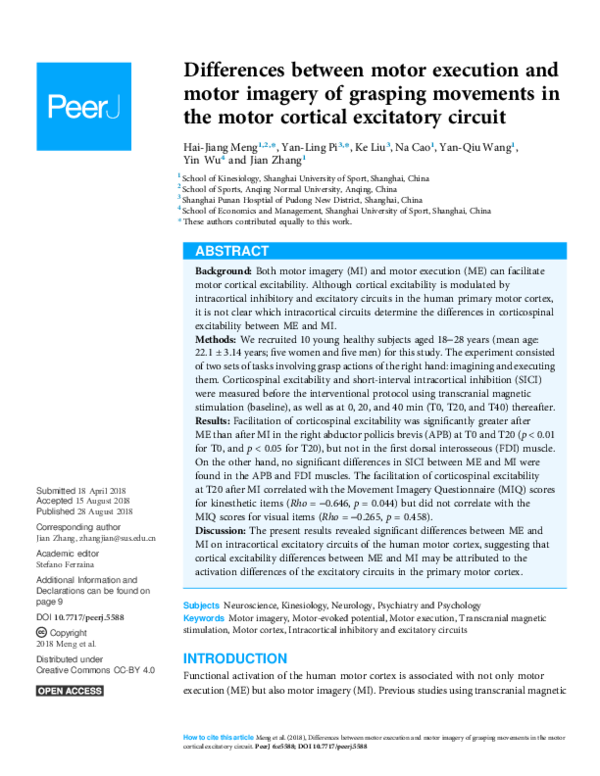 (PDF) Differences between motor execution and motor imagery of grasping ...