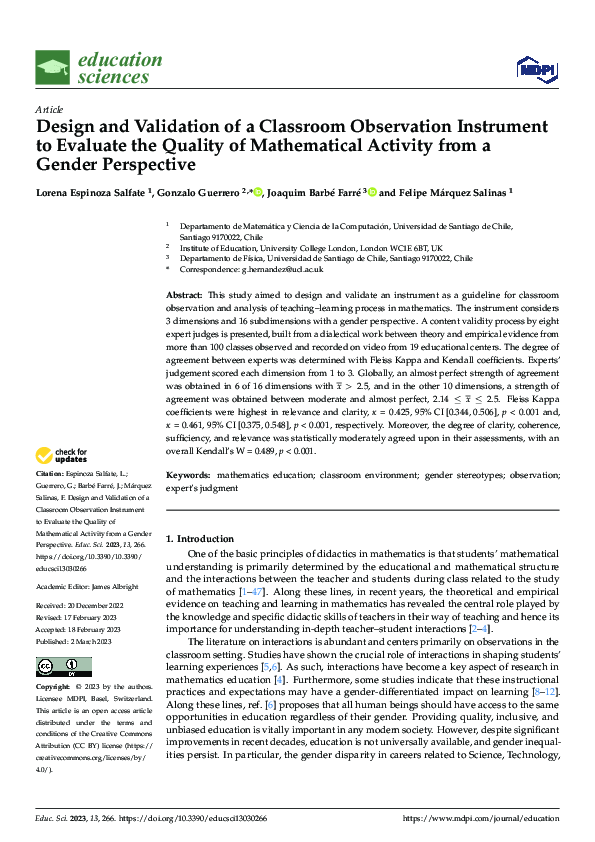(PDF) Design and Validation of a Classroom Observation Instrument to ...