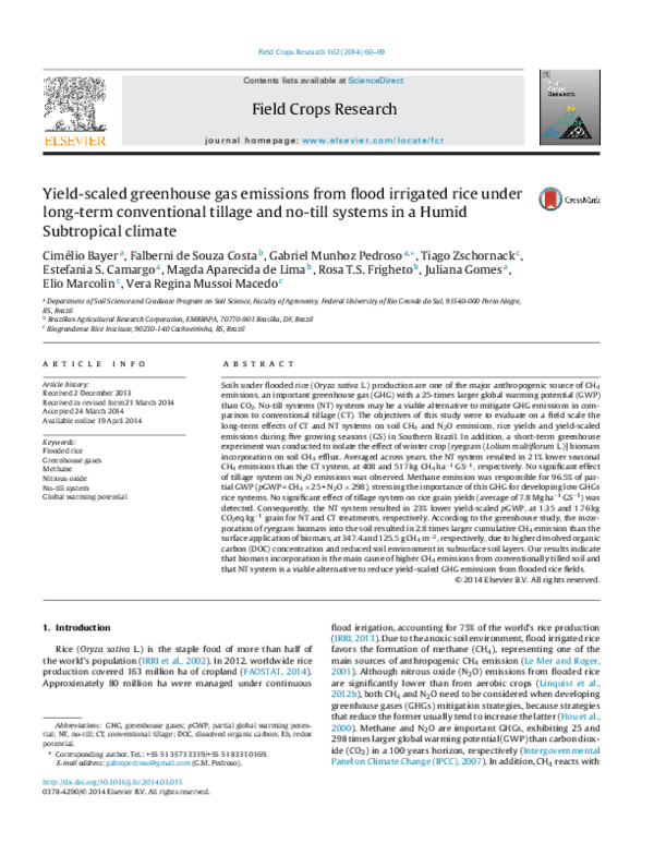 (PDF) Yield-scaled greenhouse gas emissions from flood irrigated rice ...