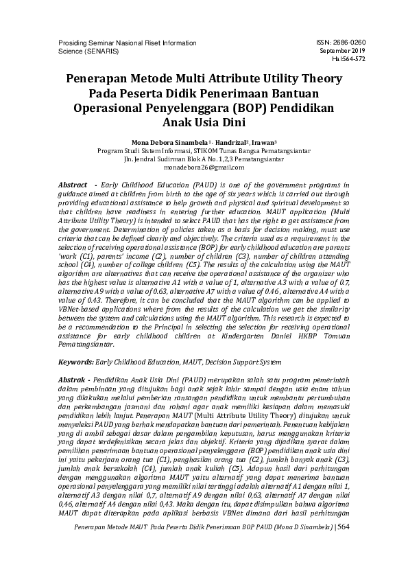 (PDF) Penerapan Metode Multi Attribute Utility Theory Pada Peserta ...