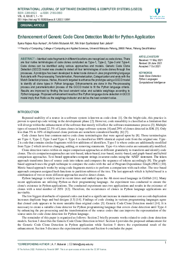 (PDF) Enhancement of Generic Code Clone Detection Model for Python ...