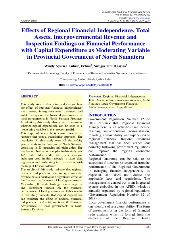 (PDF) Effects of Regional Financial Independence, Total Assets ...
