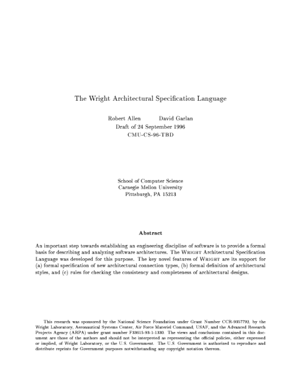 (PDF) The Wright Architectural Specification Language David Garlan