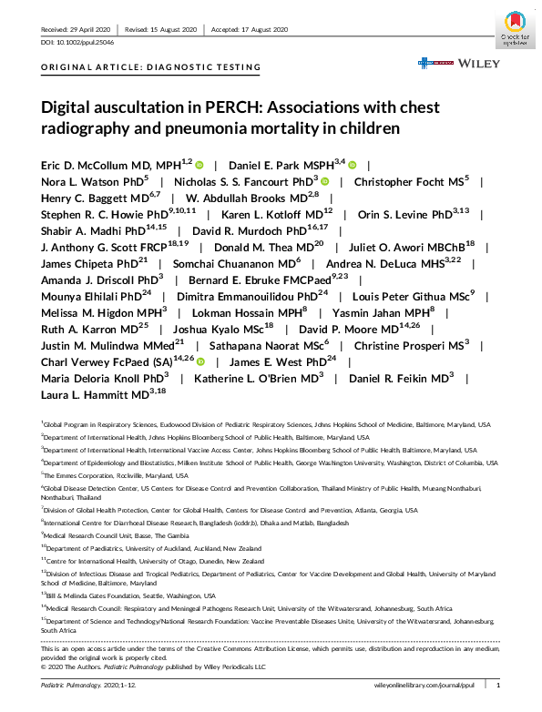 (PDF) Digital auscultation in PERCH: Associations with chest ...