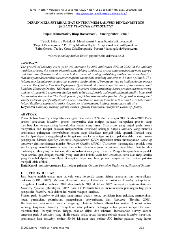 (PDF) Desain Meja Setrika Lipat Untuk Umkm Laundry Dengan Metode