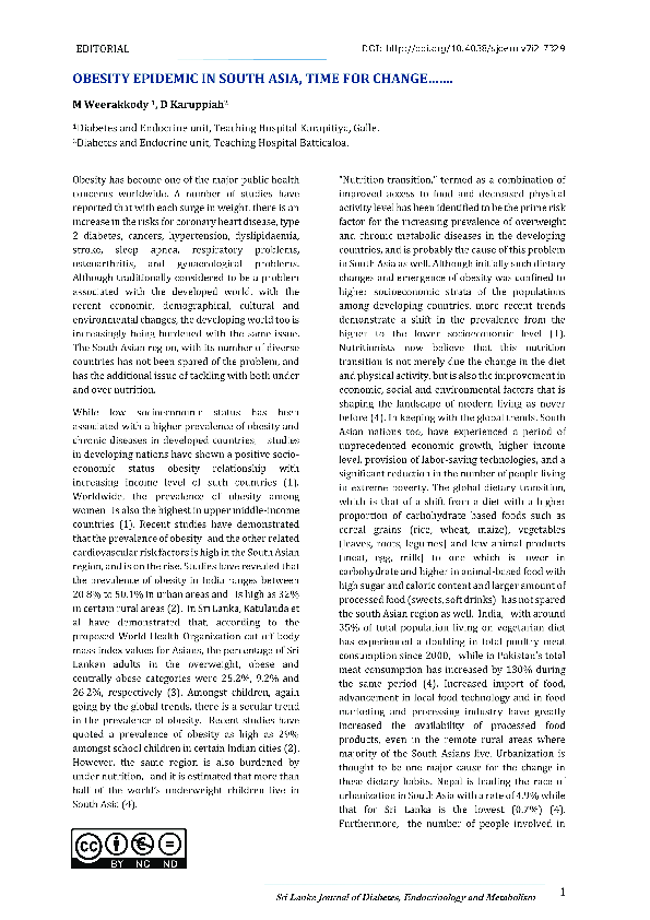 (PDF) Obesity epidemic in South Asia, time for change