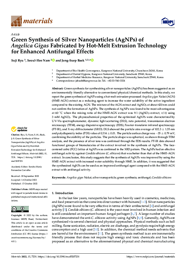 (PDF) Green Synthesis of Silver Nanoparticles (AgNPs) Using Talinum ...