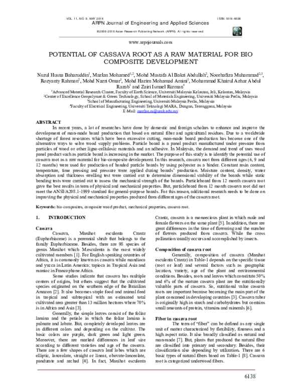 (PDF) Potential of cassava root as a raw material for bio composite ...