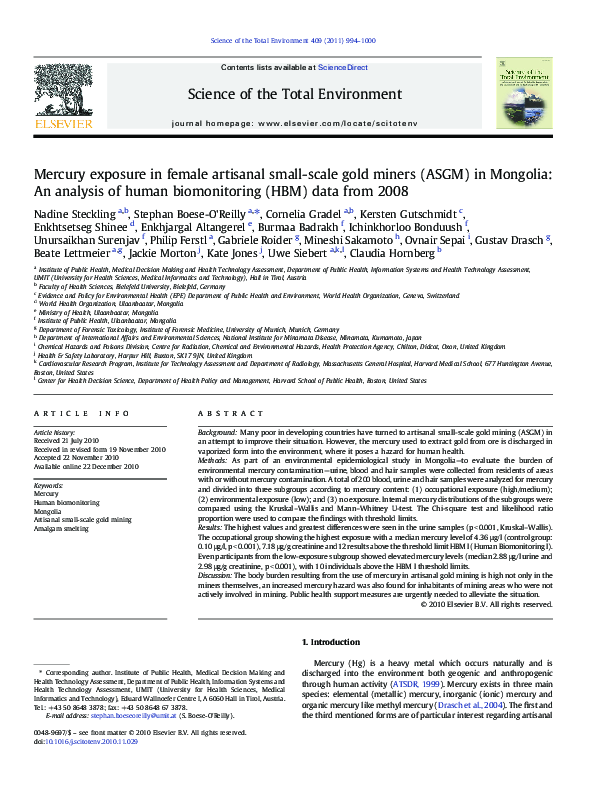 (PDF) Mercury exposure in female artisanal small-scale gold miners ...