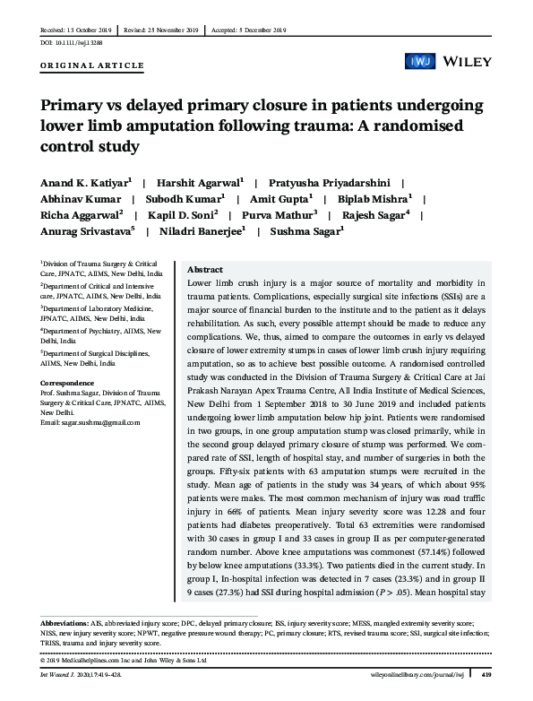 (PDF) Primary vs delayed primary closure in patients undergoing lower ...