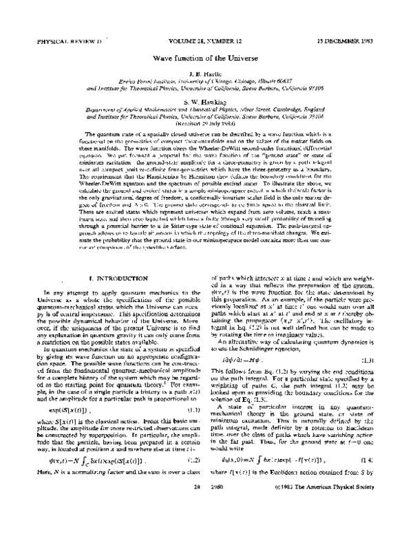(PDF) Wave function of the Universe