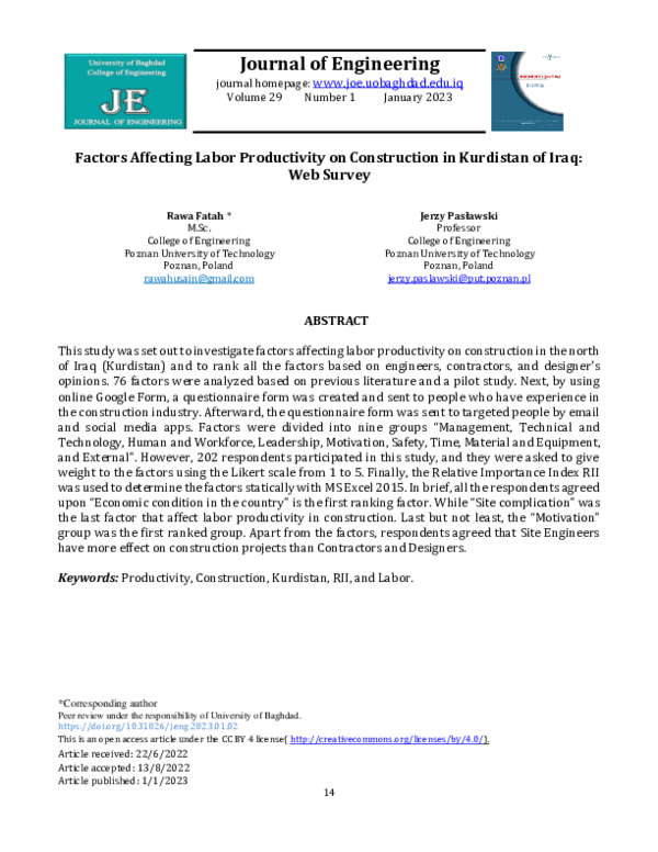 (PDF) Factors Affecting Labor Productivity on Construction in Kurdistan ...