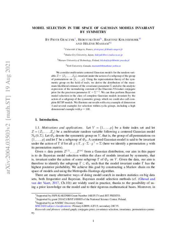 (PDF) Model selection in the space of Gaussian models invariant by symmetry
