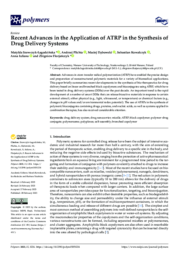 (PDF) Recent Advances in the Application of ATRP in the Synthesis of ...