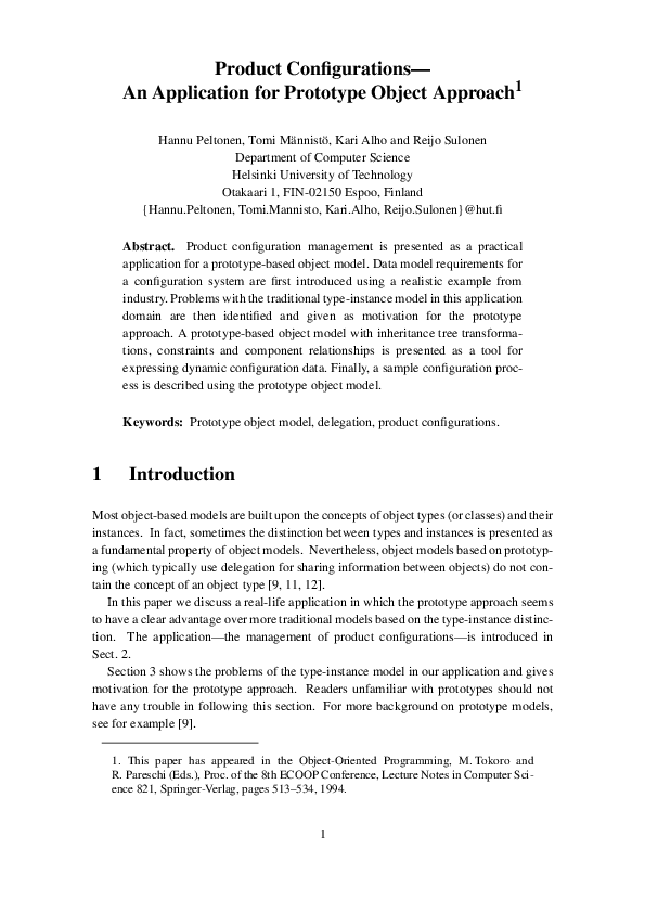 (PDF) Product configurations — An application for prototype object approach