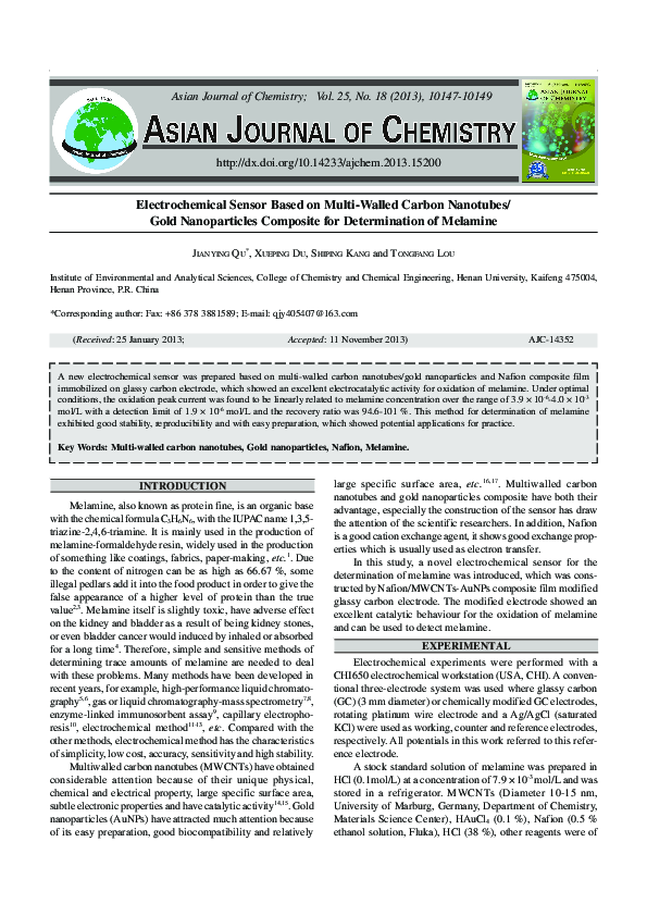 (PDF) Electrochemical Sensor Based on Multi-Walled Carbon Nanotubes ...
