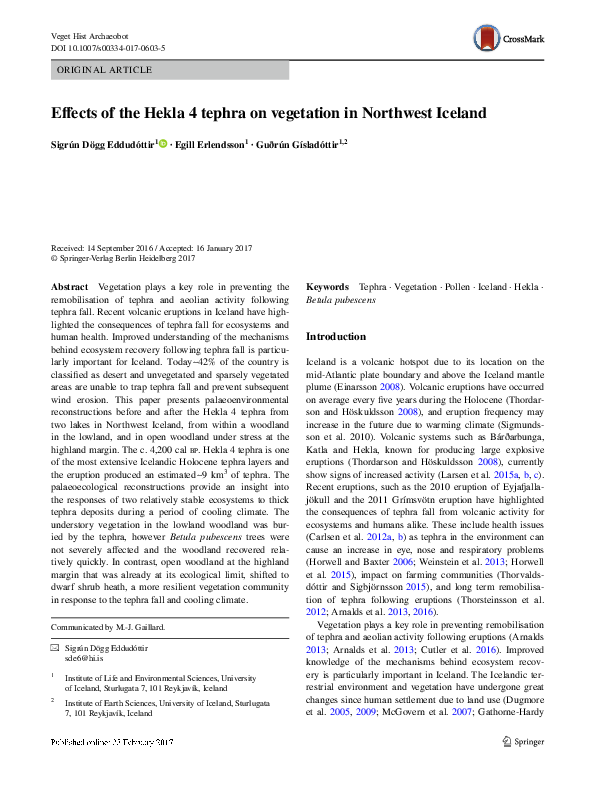 (PDF) Effects of the Hekla 4 tephra on vegetation in Northwest Iceland