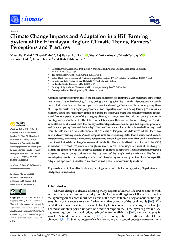 (PDF) Climate Change Impacts and Adaptation in a Hill Farming System of ...