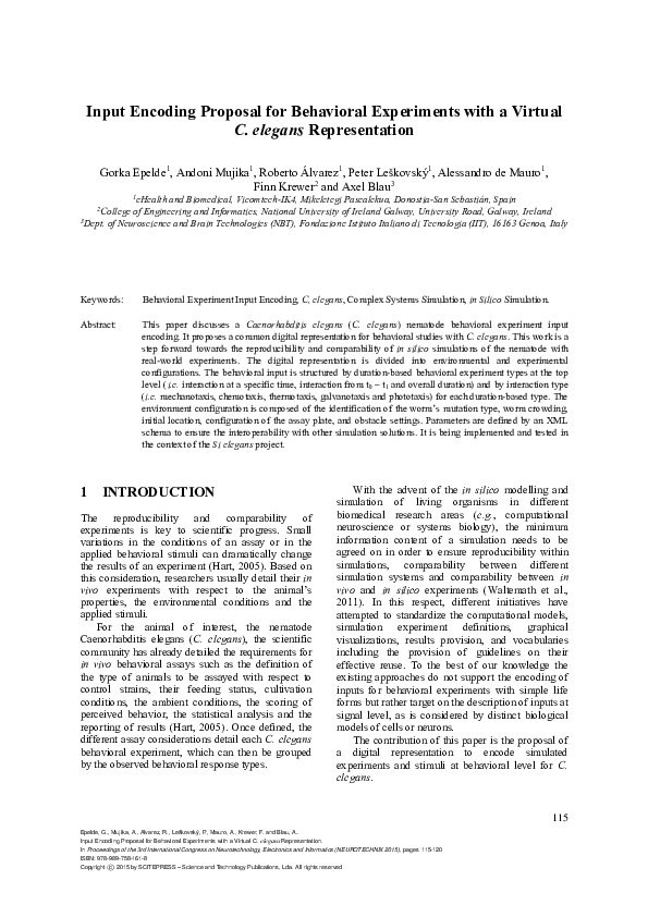 (PDF) Input Encoding Proposal for Behavioral Experiments with a Virtual ...