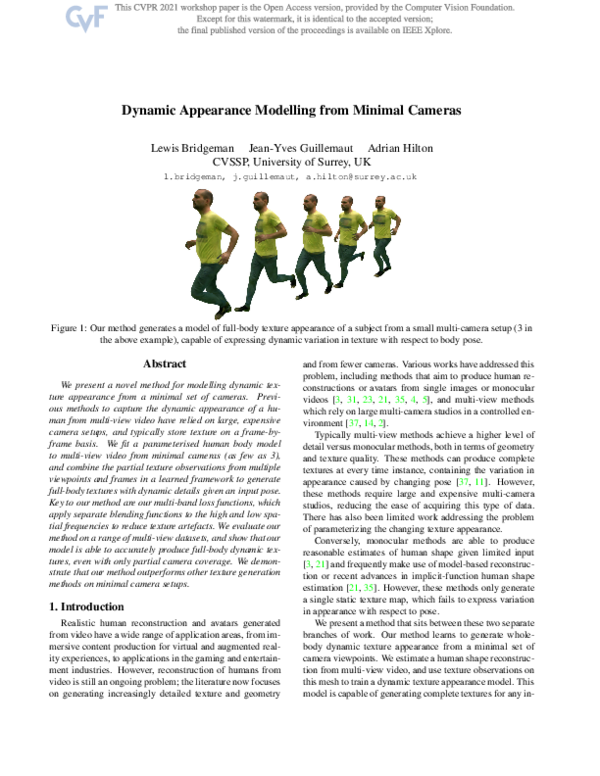(PDF) Dynamic Appearance Modelling from Minimal Cameras
