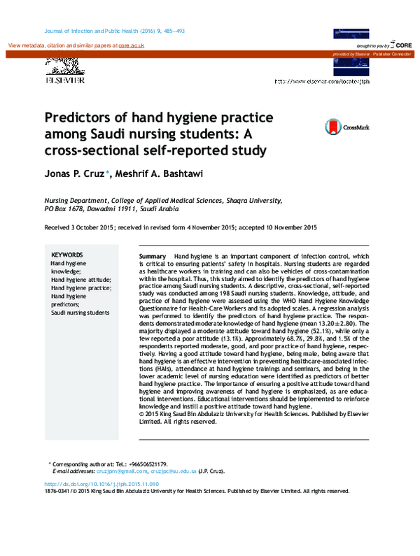 (PDF) Predictors of hand hygiene practice among Saudi nursing students ...