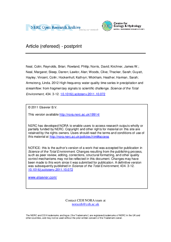 (PDF) High-frequency water quality time series in precipitation and ...