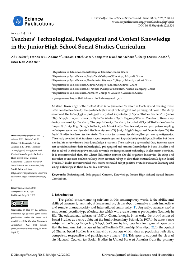 (PDF) Teachers’ Technological, Pedagogical and Content Knowledge in the ...