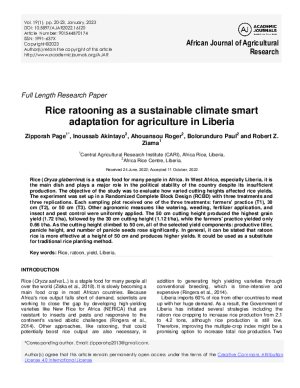(PDF) Rice ratooning as a sustainable climate smart adaptation for ...