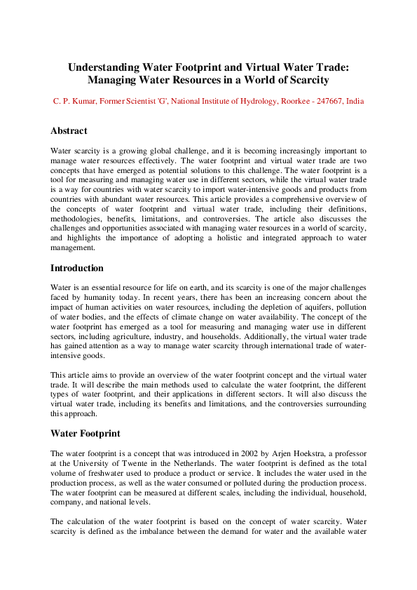 (PDF) Understanding Water Footprint and Virtual Water Trade: Managing ...