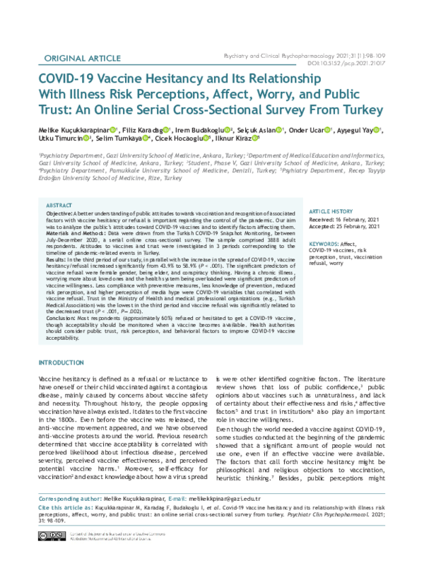 (PDF) COVID-19 Vaccine Hesitancy and Its Relationship With Illness Risk ...