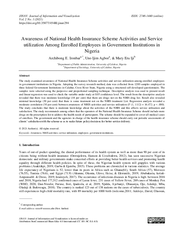 (PDF) Awareness of National Health Insurance Scheme Activities and ...