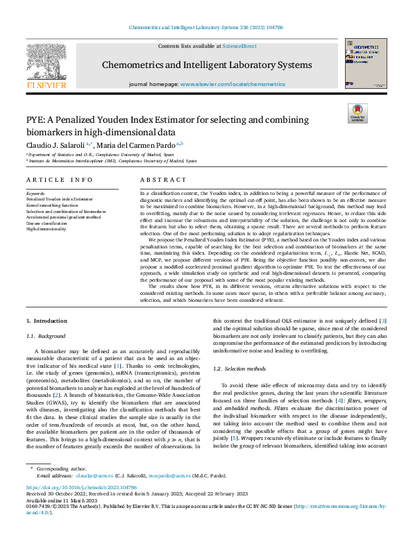 (PDF) PYE: A Penalized Youden Index Estimator for selecting and ...