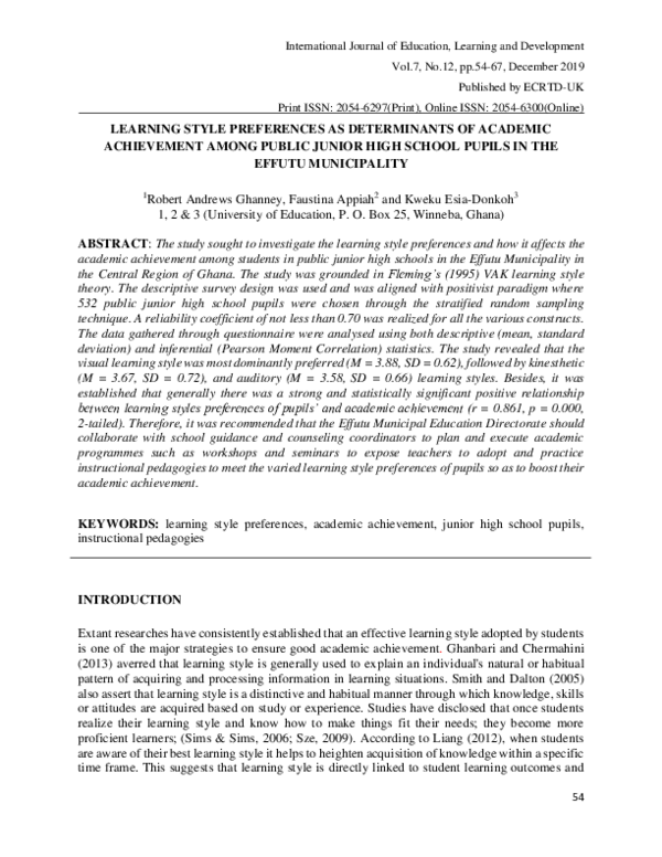 (PDF) LEARNING STYLE PREFERENCES AS DETERMINANTS OF ACADEMIC ...