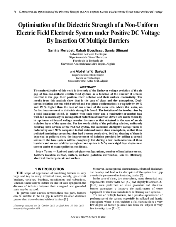 (PDF) Optimisation of the dielectric strength of a non-uniform electric ...