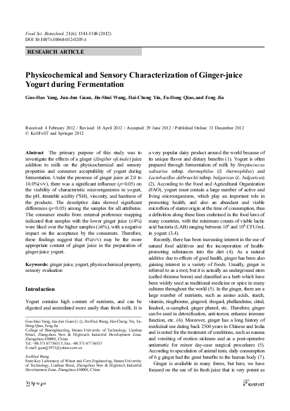 (PDF) Physicochemical and sensory characterization of ginger-juice ...