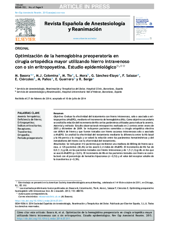 (PDF) [Optimizing preoperative haemoglobin in major orthopaedic surgery ...