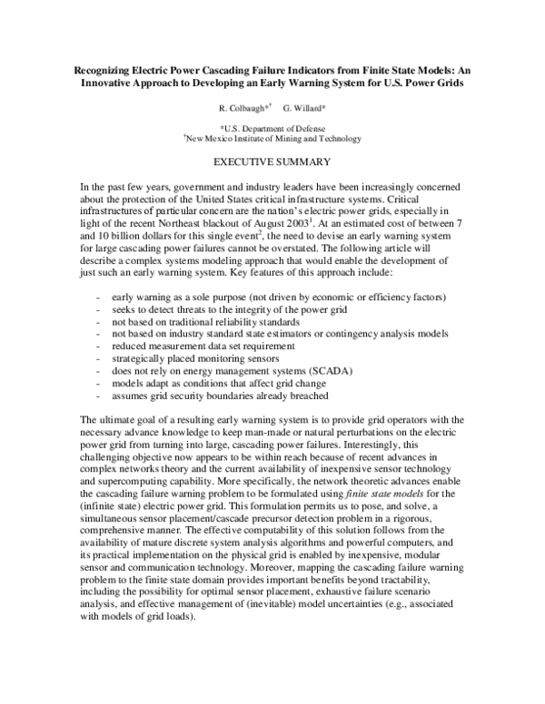 (PDF) Recognizing Electric Power Cascading Failure Indicators from ...