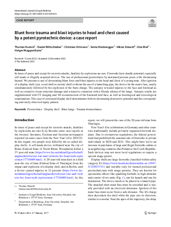 (PDF) Blunt force trauma and blast injuries to head and chest caused by ...