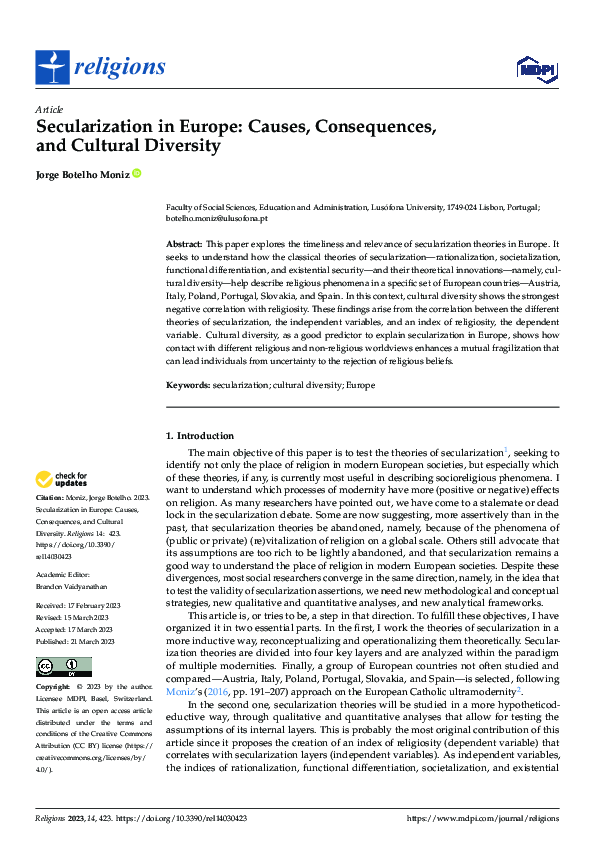 (PDF) Secularization in Europe: Causes, Consequences, and Cultural ...