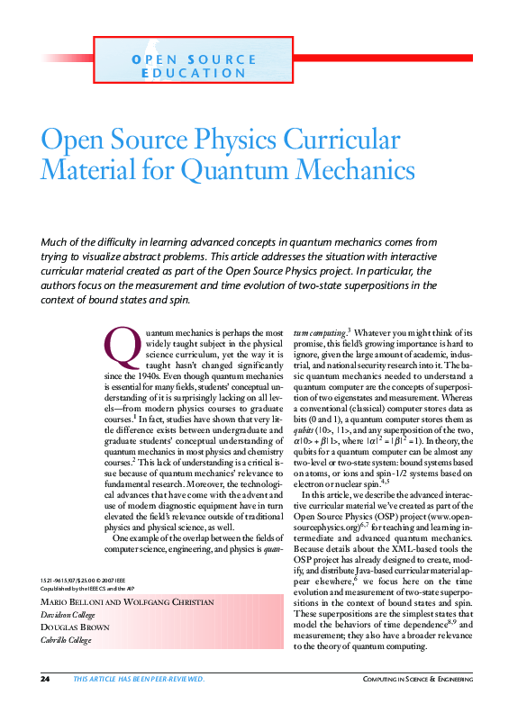 (PDF) Open Source Physics Curricular Material for Quantum Mechanics