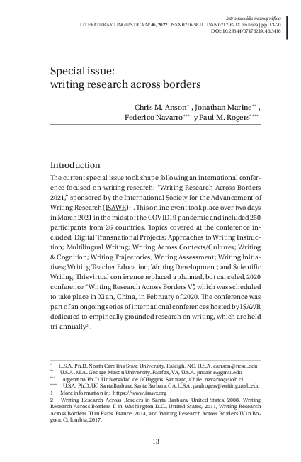 (PDF) Special issue: writing research across borders