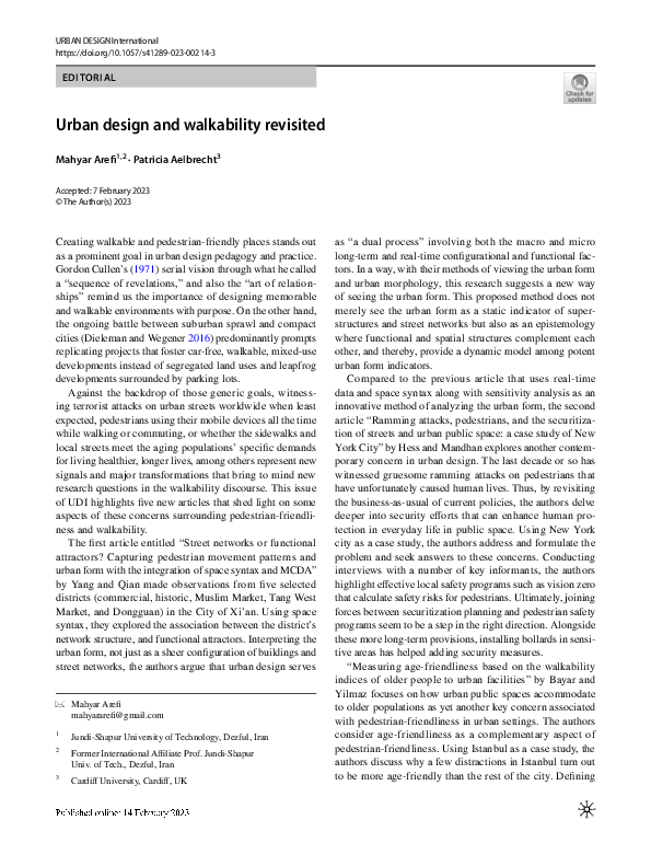 (PDF) Urban design and walkability revisited