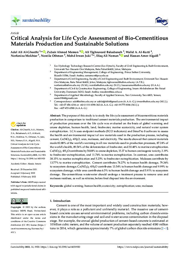 (PDF) Critical Analysis for Life Cycle Assessment of Bio-Cementitious ...