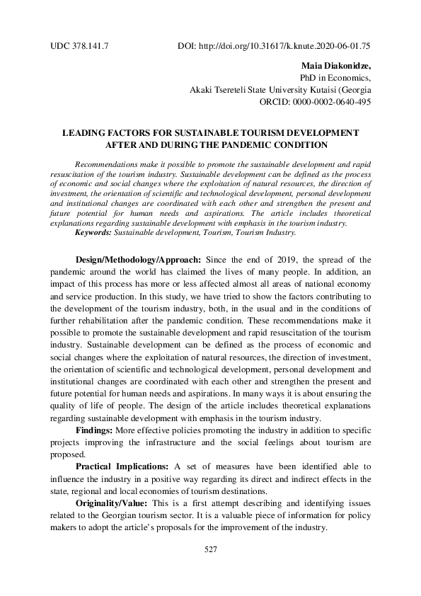 (PDF) Leading Factors for Sustainable Tourism Development After and ...