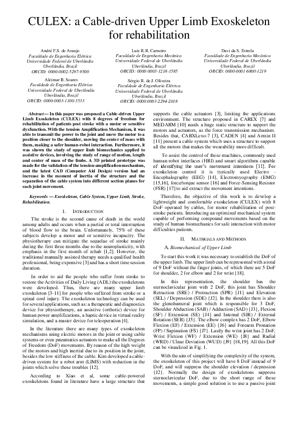 (PDF) CULEX: a Cable-driven Upper Limb Exoskeleton for rehabilitation