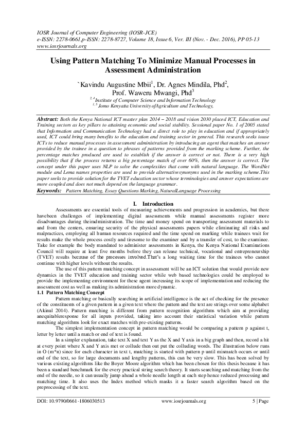 (PDF) Using Pattern Matching To Minimize Manual Processes in Assessment ...