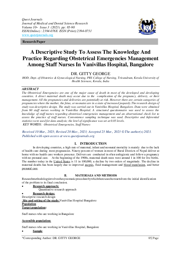 (PDF) A Descriptive Study To Assess The Knowledge And Practice ...